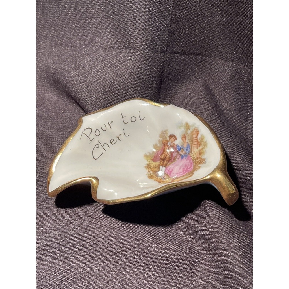 Vintage Limoge Trinket Tray "Pour Toi Cheri" ~mint~ 3 1/2" x 2"